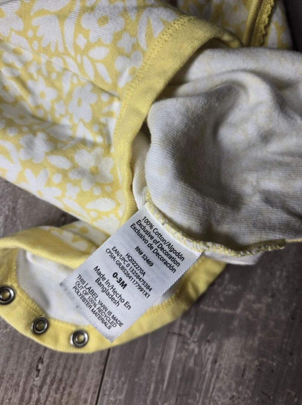 Wonder Nation Yellow Floral Long-Sleeve Baby Girl One-Piece Bodysuit Size 0-3m